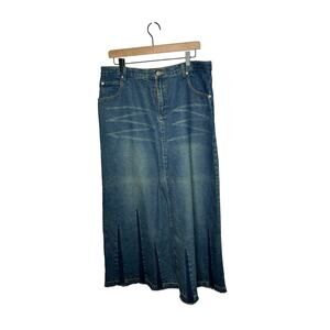 Adriana Sport sz 16 Long denim Jeans maxi modest Skirt‎ womens raw hem